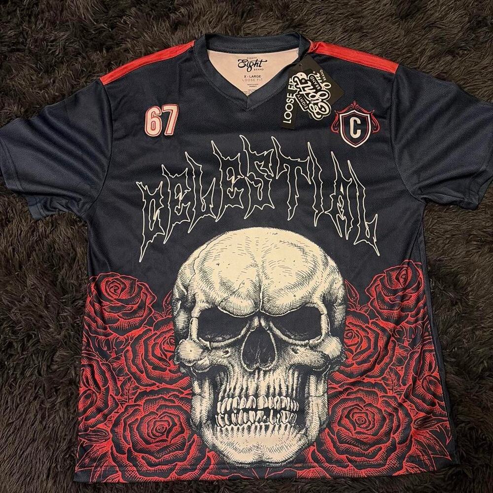 Eighty Eight Celestial Skull Navy Blue Jersey Size XL